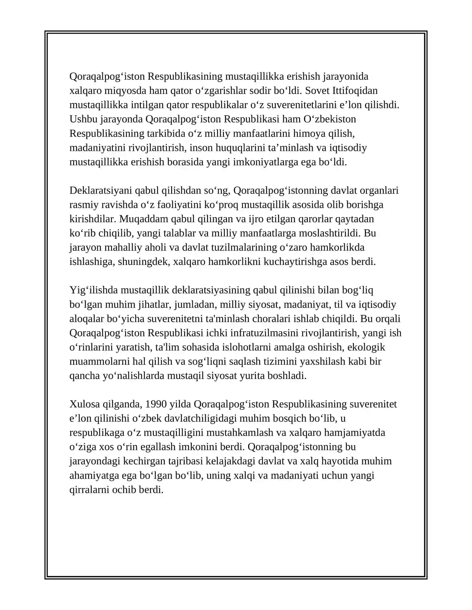 QORQALPOGISTON RESPUBLIKASI OZBEKISTON RESPUBLIKASINING MUSTAQILIGA ERISHISHGAN YILLARI HAQIDA 4