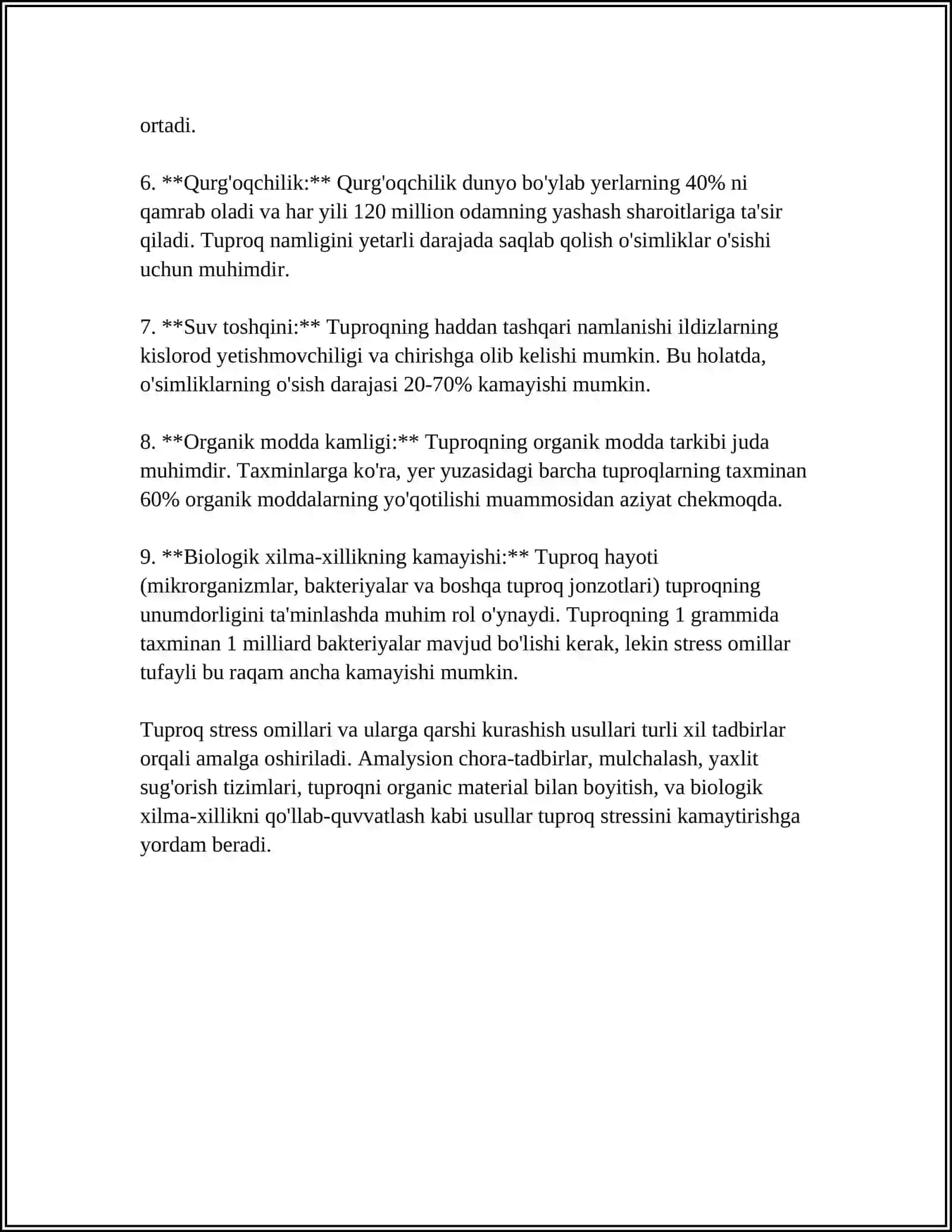 TUPROQ STRESS OMILLARI SHO'RLANISH QURG'OQCHILIKKA CHIDAMLI TUGUNAK BAKTERIYALAR VA AZOTA BAKTERIYALAR SHTAMMLARDAN BIOPREPARAT TAYYORLASH BIOTEXNOLOGIYALARI 4