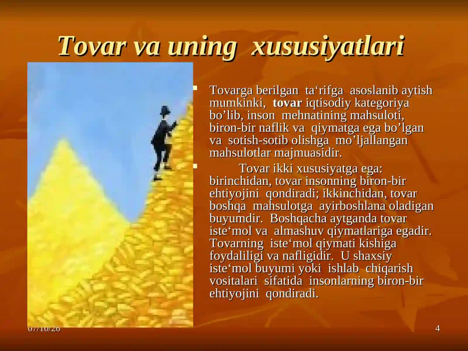 Iqtisodiy davrlar va iqtisodiy tebranishlar, tovarlar va pul mablag`ining aylanishi 4