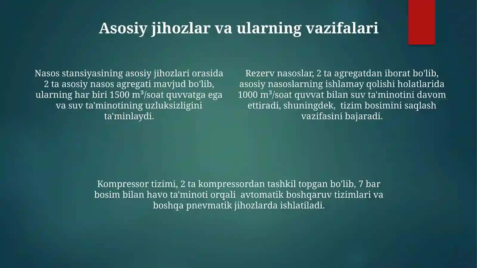 Nasosstansiyasining yordamchi-nasos vakompressor qurilmalaritizimi 4