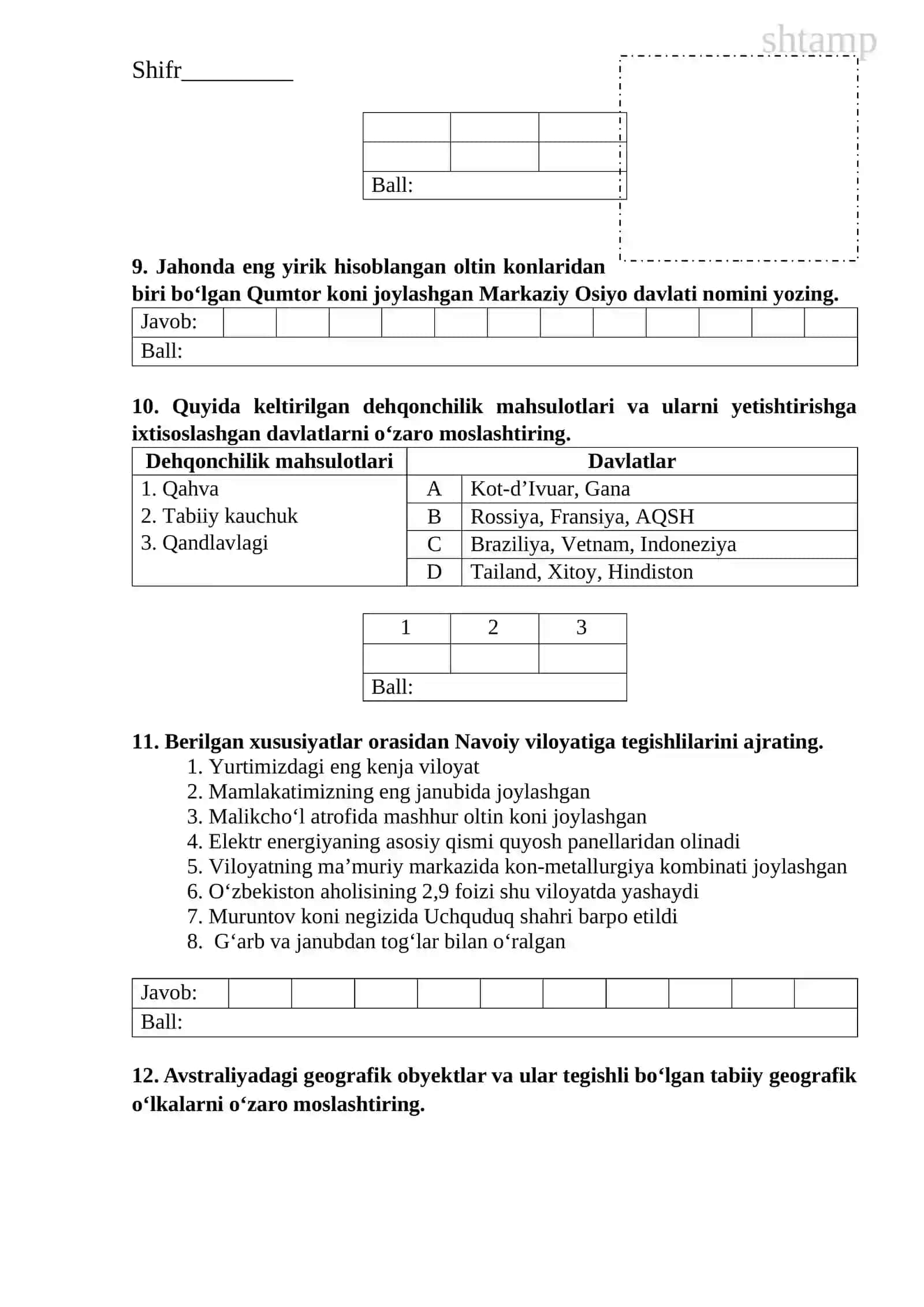 Geografiya-1-variant(O'zbek) 11-sinf 4