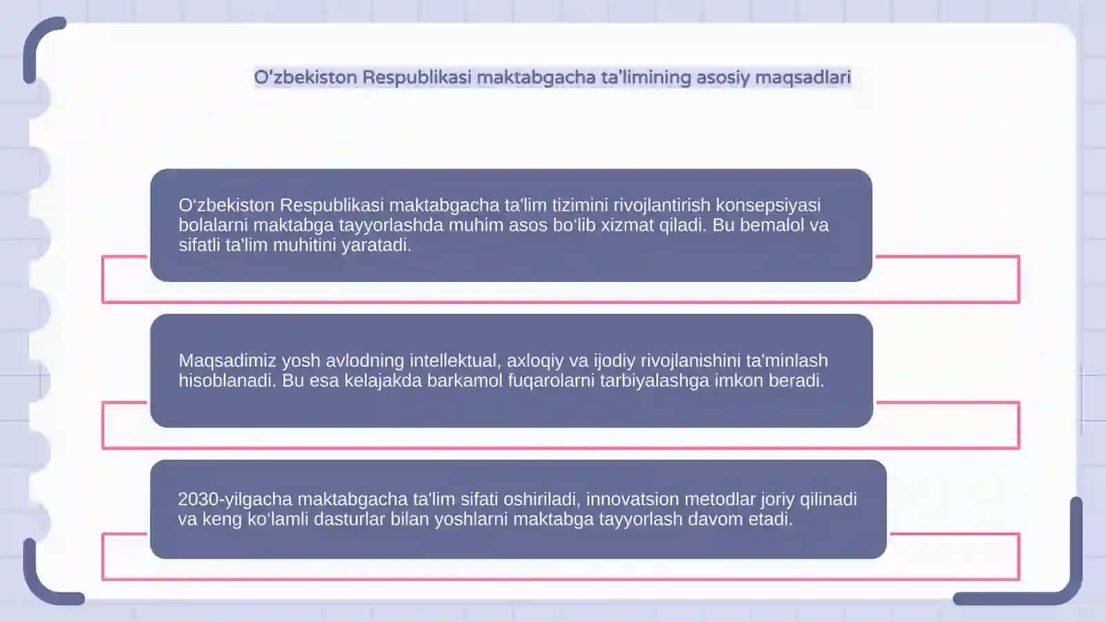 Maktabgacha ta'lim tizimini 2030-yilgacha rivojlantirish konsepsiyasi 4