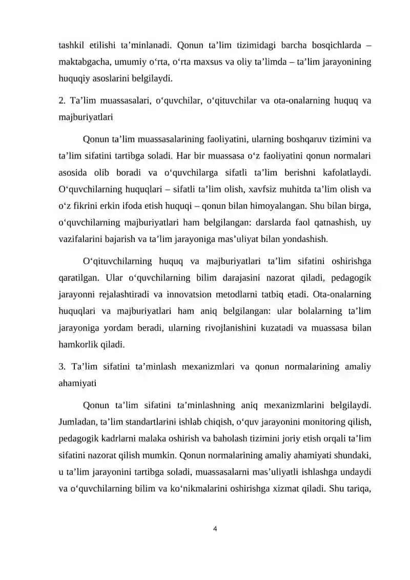 O‘zbekiston Respublikasining “Ta’lim to’g’risida”gi Qonuni 4