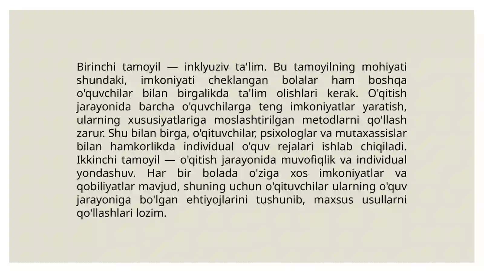 Imkoniyati cheklangan bolalar uchun umumiy ta'lim maktablarida o'qitish 4