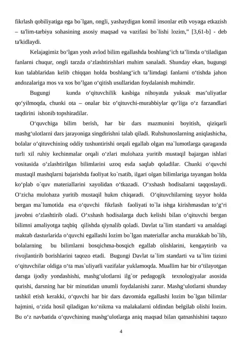 "4-sinfda ot so’z turkumini o’rgatish jarayonida o’quvchilarning nutqini o’stirish" 4