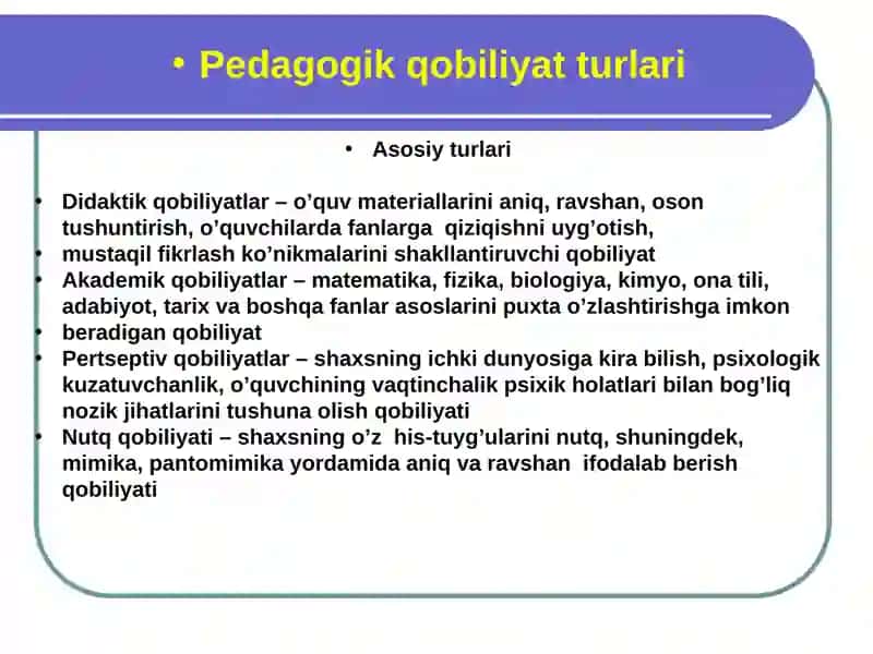 "O’qituvchi faoliyatida pedagogik qobiliyat va kommunikativ malakalar" 4