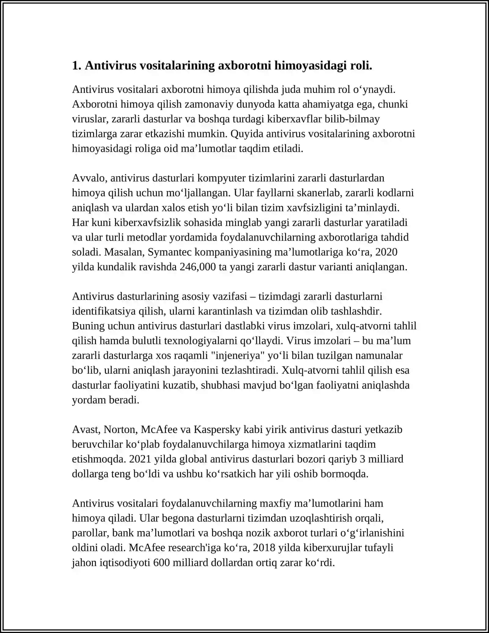 AXBOROTNI FOYDALANUVCHANLIGI TA’MINLASHDA ANTIVIRUS, IDS, IPS, TE VOSITALARINING OʻRNI 4
