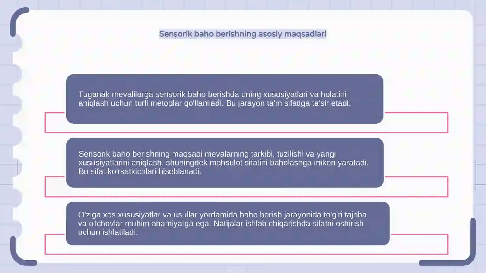 Tuganak mevalilarga sensorik baho berish 4