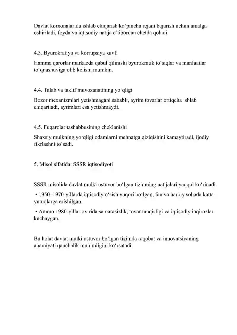 Davlat mulki ustuvor bo‘lgan tizimning afzalliklari va kamchiliklari 4
