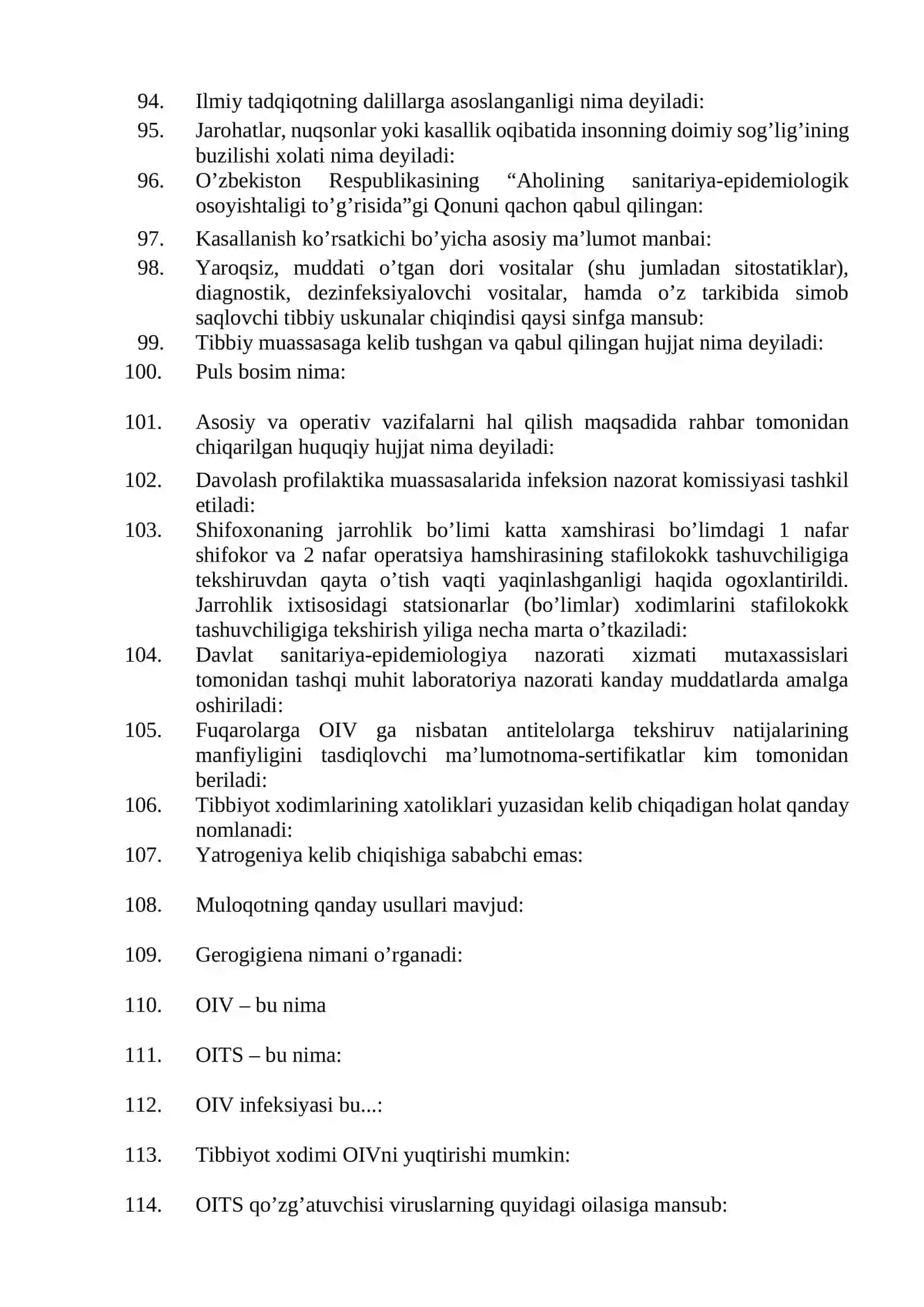 OLIY HAMSHIRALIK ISHI TEST SAVOLLARI 4