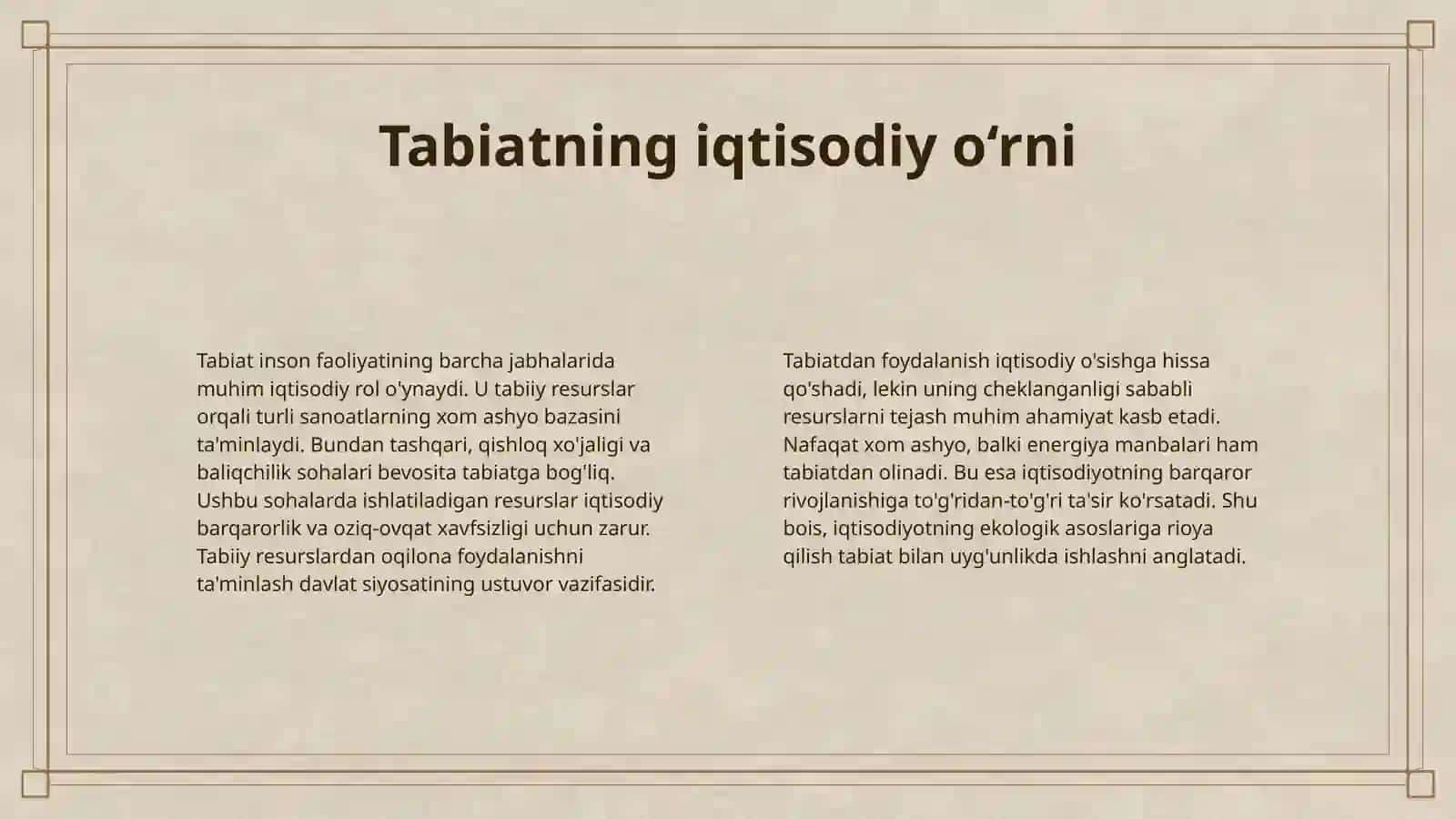 TABIATDAN FOYDALANISHNING UMUMIQTISODIY QONUNLARI VA NAMUNALARI 4
