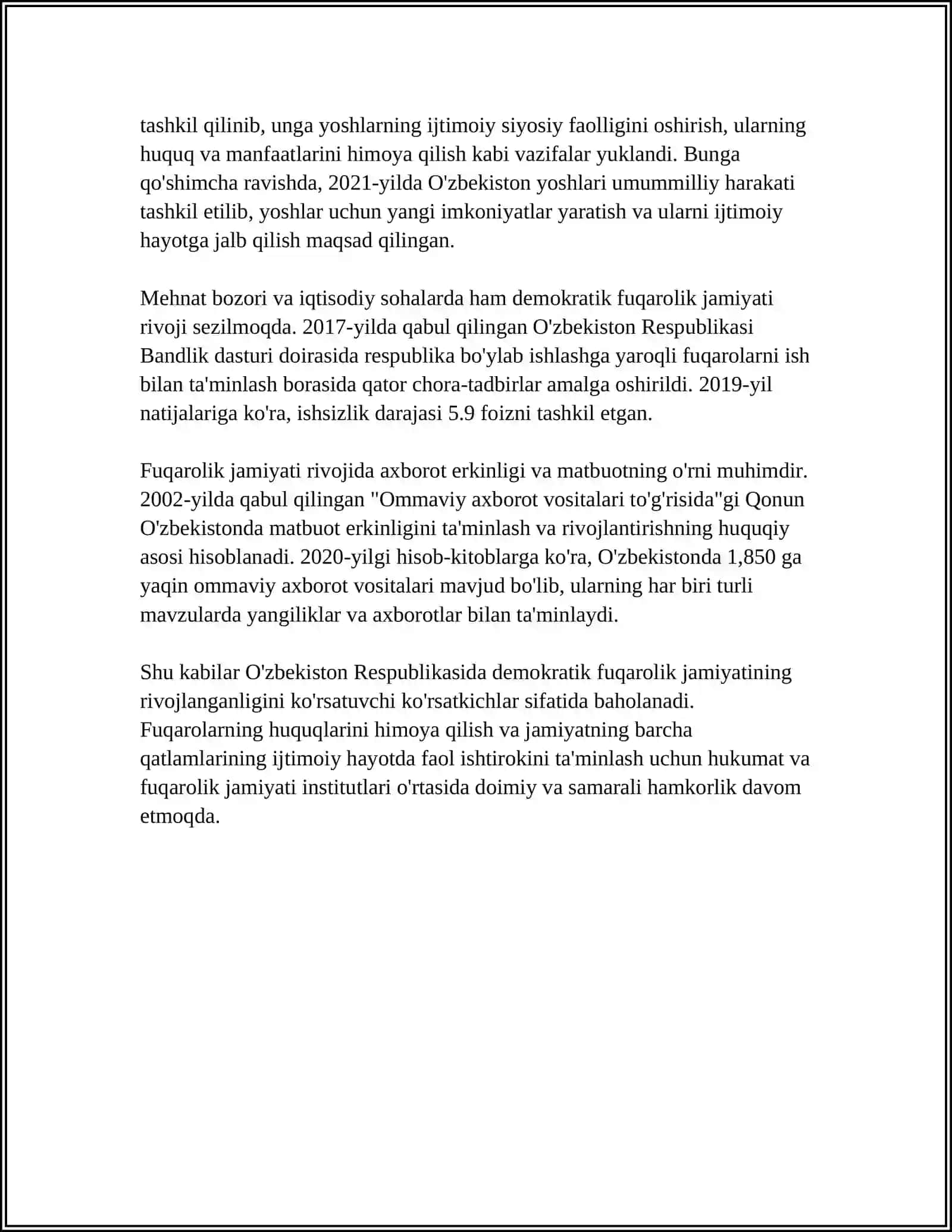 O'ZBEKISTONDA DEMOKRTIK FUQAROLIK JAMIYATI ASOSLARINING SHAKLLANISHI, AMALGA OSHIRILGAN SIYOSIY ISLOHOTLAR 4