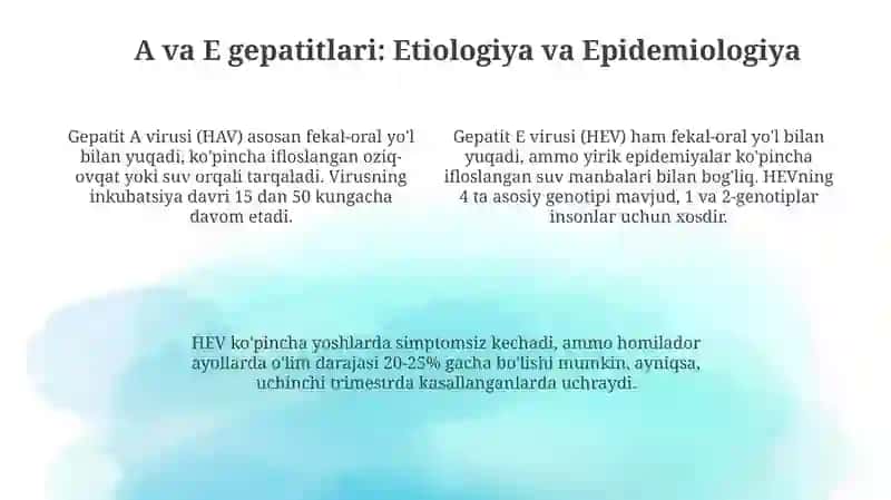 Virusli gepatit ta'snifi.Gepatit A va E 4