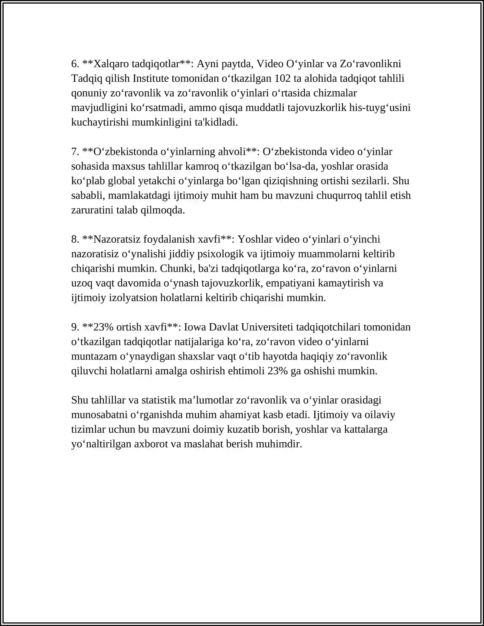 Zo‘ravonlik, faxsh va shafqatsizlikka undovchi o‘yinlar: “PUBJ”, “MINECRAFT”, “GTA”, “COUNTER-STRIKE”, “EVERQUEST”, “MANHUNT”, HILMIY XIDIR SORIY “LARNING ZARARLI OQIBATLARI VA ULARNI BARTARAF ETISH YO‘LLARI 4