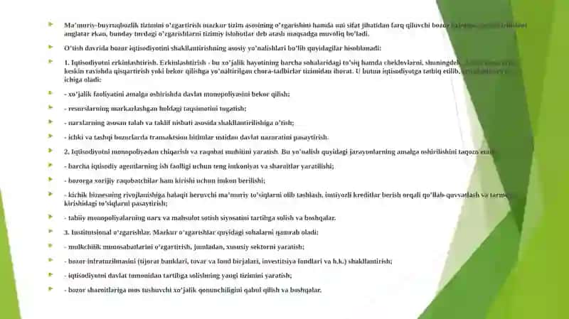 Bozor Iqtisodiyotiga O’tish Davri va uning O’zbekistondagi Xususiyatlari 4
