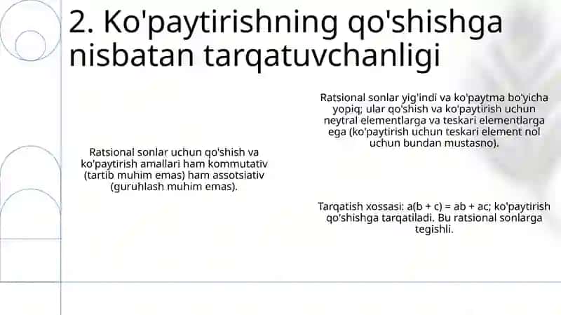 Qo'shish va ko'paytirish qonunlari 4