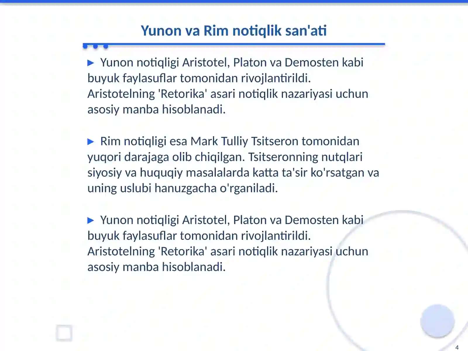 Notiqlik san'ati asoslari: kecha va bugun 4