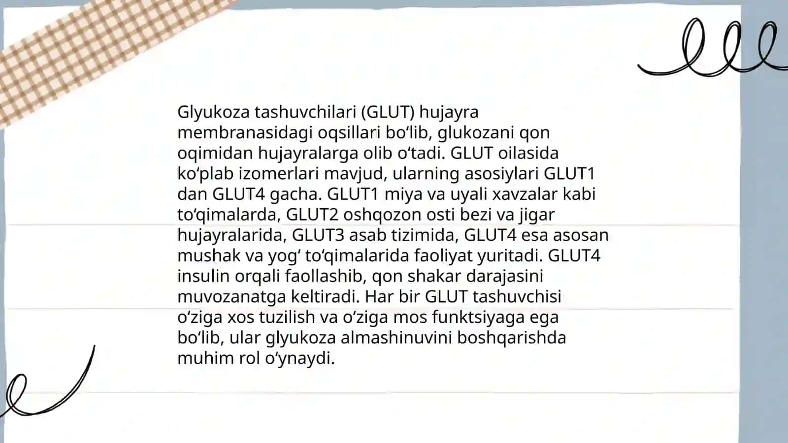 Glukoza tashuvchilarning tuzilishi,spesifikligi,klinik ahamiyati 4