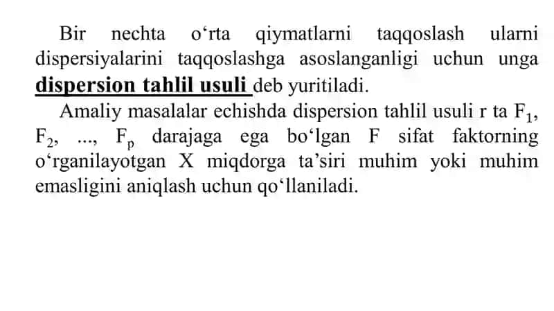 Agronomiyaga sohasida uchraydigan masalalarni bir faktorli dispersion tahlil usuli bilan tekshirish 4