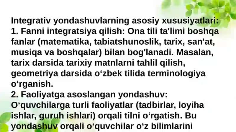 Ona tili ta'limiga integrativ yondashuvlar tarix bilan 4