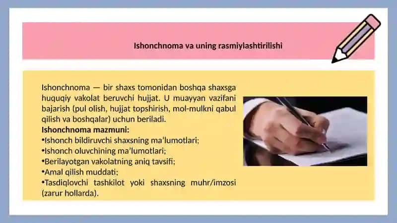 Bildirgi ishonchnoma dalolatnoma ma'lumotnoma tarjimaiy hol yozishma 4