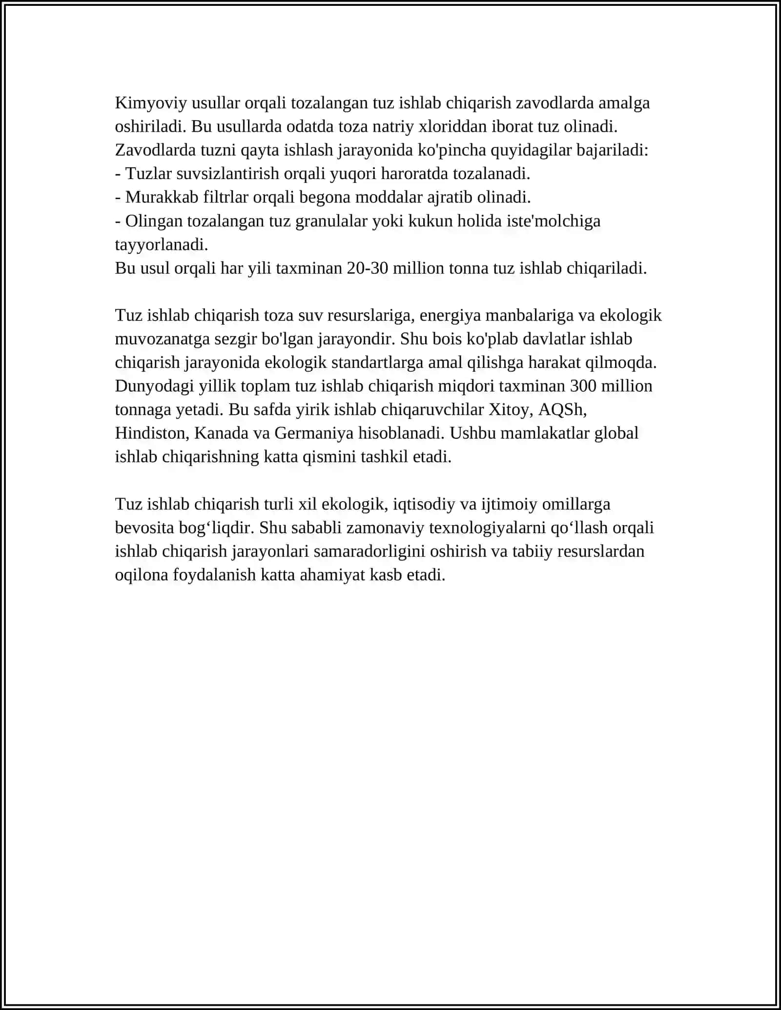 MUSTAQIL ISH Mavzu: TUZLAR 4