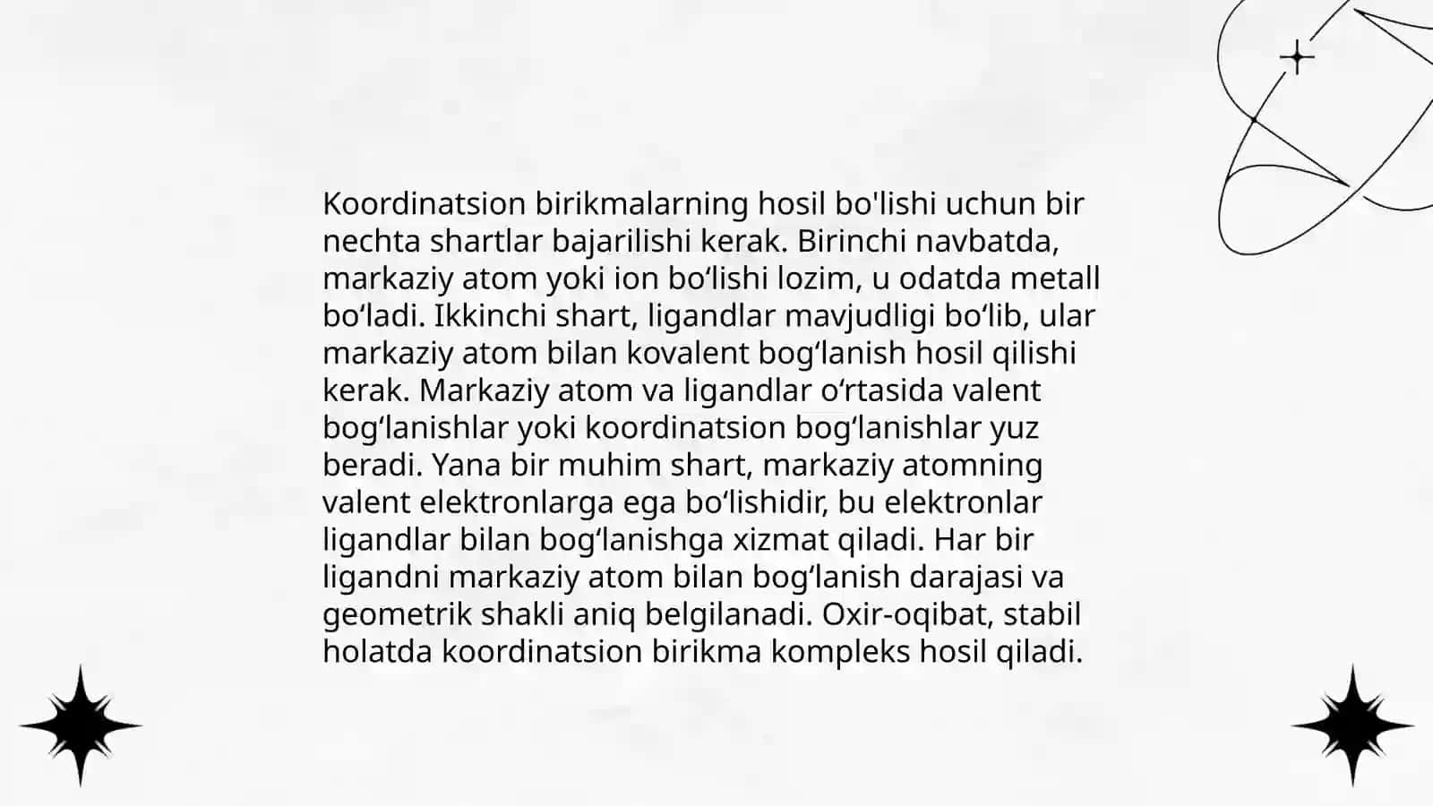 Atomlarning koordinatsion to’yinmasligi va koordinatsion birikmalarning hosil bo‘lish imkoniyati 4