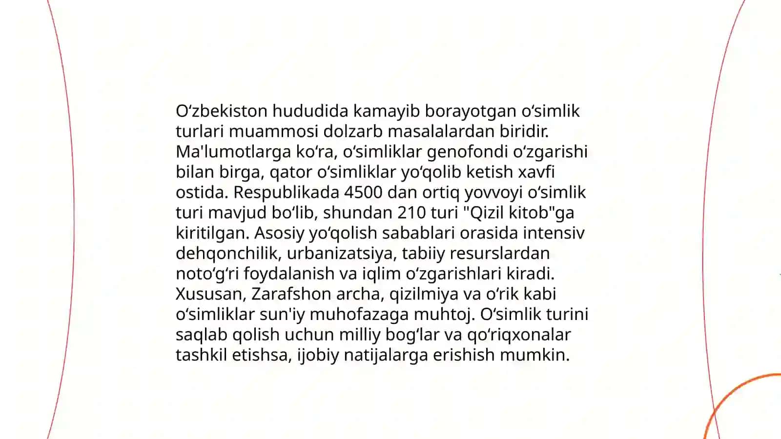 O‘zbekistonda populatsiyalar soni kamayib borayotgan o‘simlik va hayvonot turlari 4