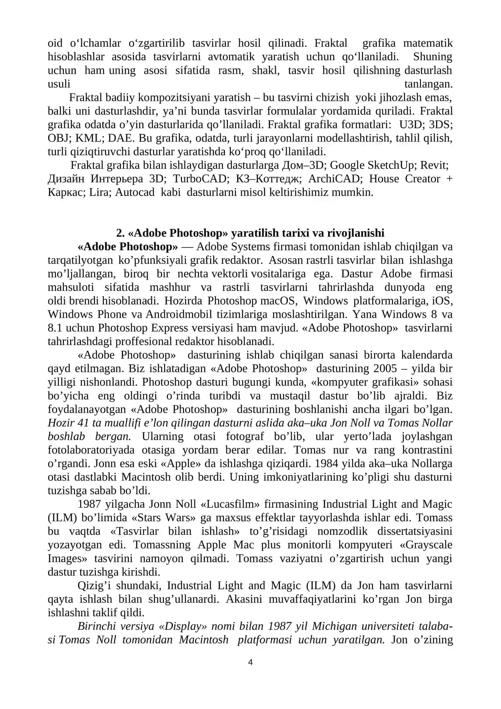 Kompyuter grafikasi. Tasvirlar yaratish va ularga ishlov berish 4