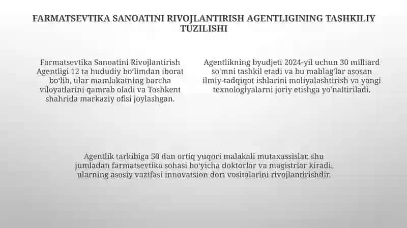 Farmatsevtika tarmogʻini rivojlantirish agentligining tarkibiy tuzilmasi 4