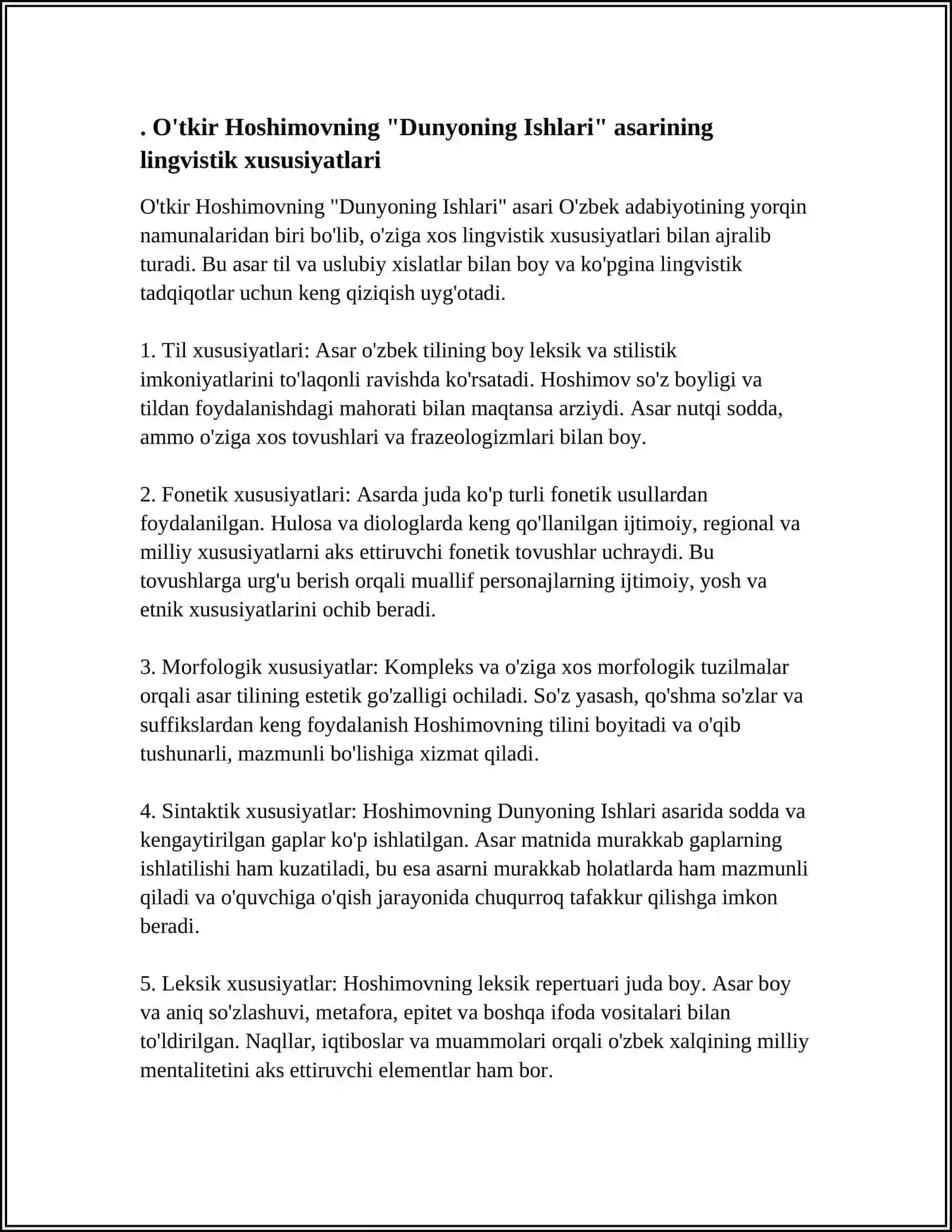 O‘TKIR HOSHIMOVNING “DUNYONING ISHLARI”ASARI.ASARNING LINGVISTIK VA FONETIK TAHLILI 4