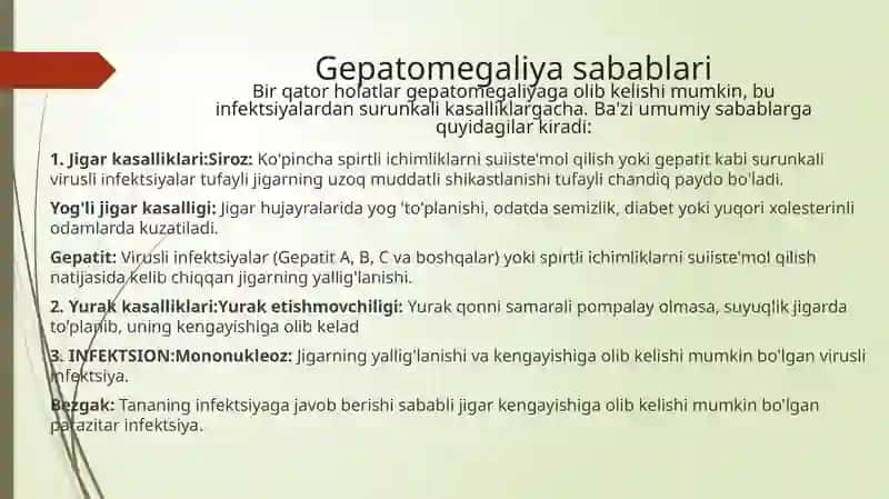 «Gepatomegaliya. Surunkali aktiv va noaktiv gepatit solishtirma tashxislash. Surunkali gepatit va jigar sirrozini solishtirma tashxislash. OSH taktikasi» 4