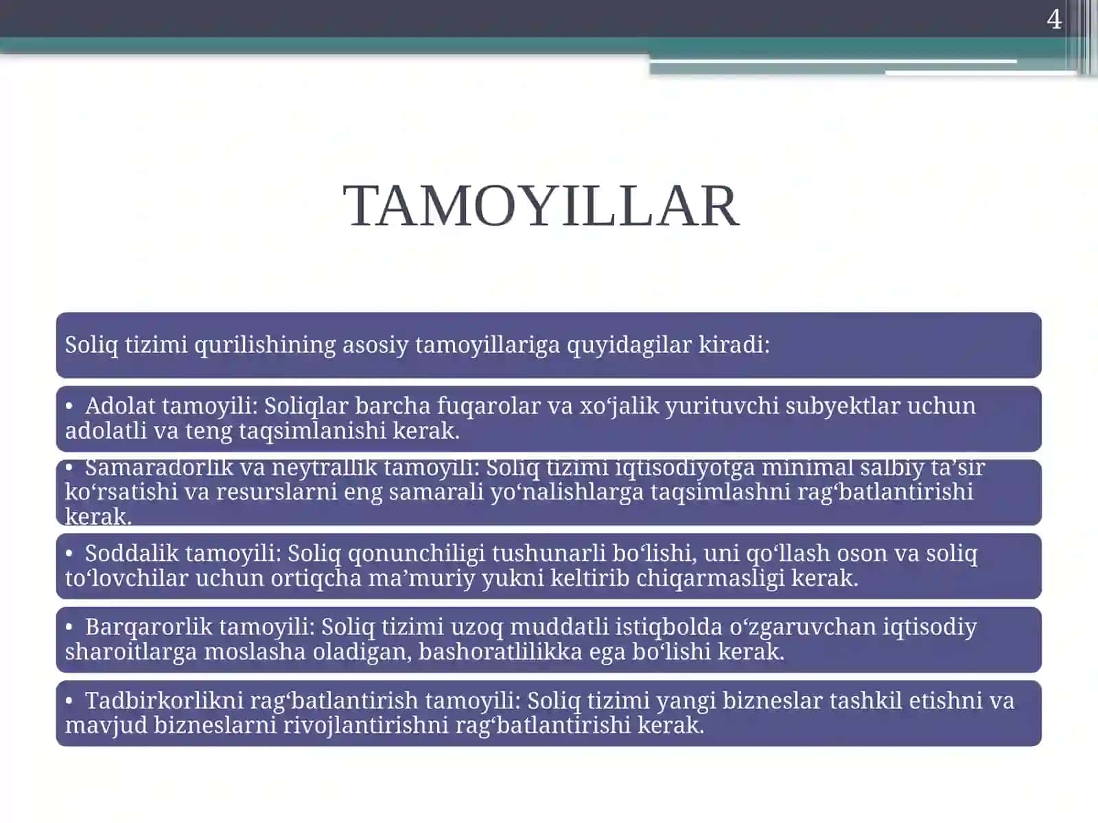 SOLIQ TIZIMI QURILISHI TAMOYILLARI 4