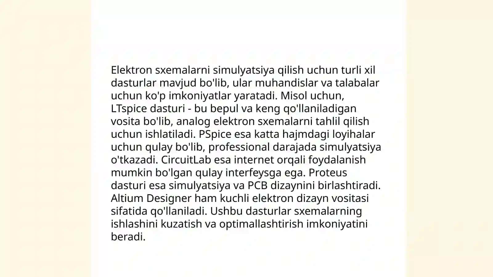 Elektron sxema simulyatorlarida OK tiykarındagʻı analog qurılmalardı analizi 4