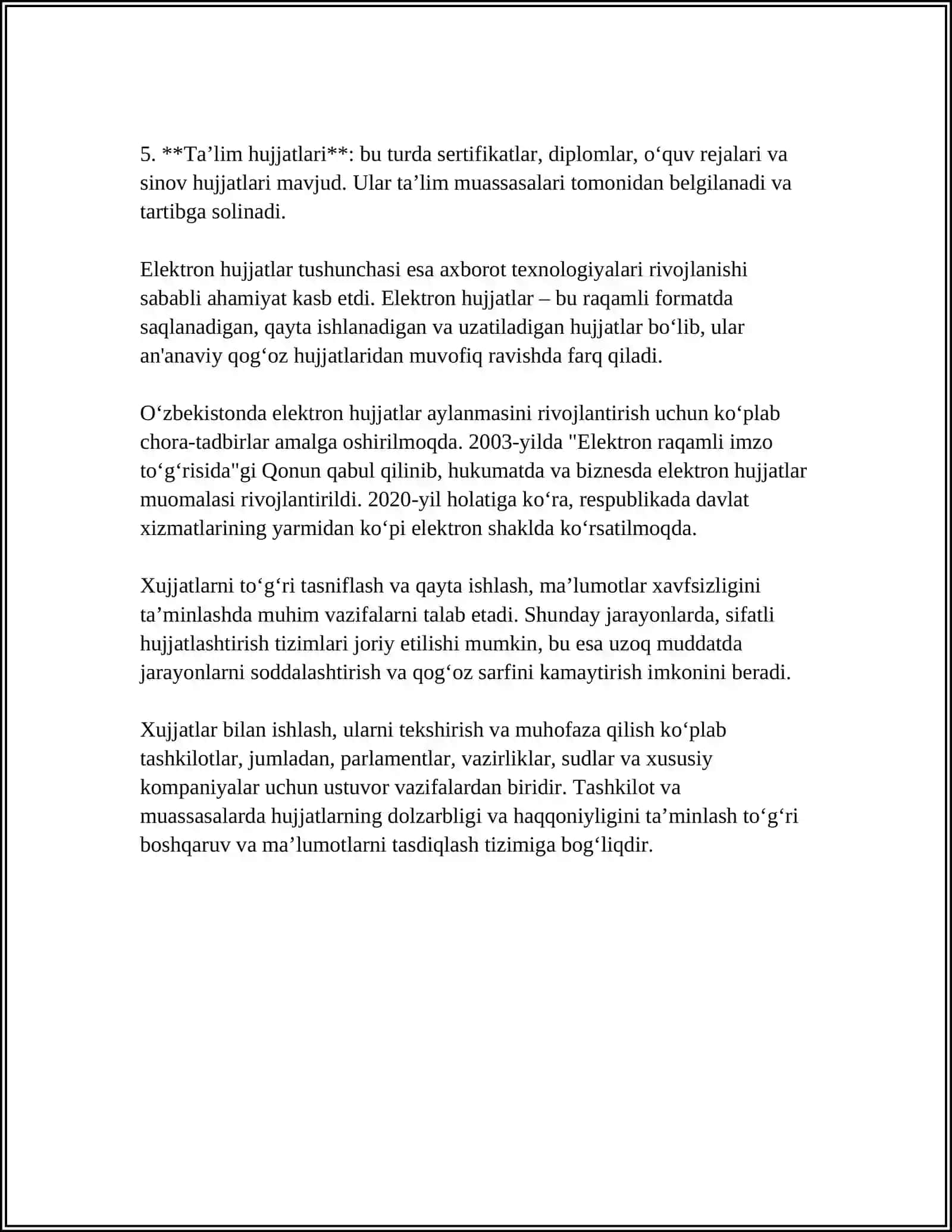 MUSTAQIL ISH Mavzu: XUJJATLASHTIRISH VA XUJJATLARNI TURLARI 4