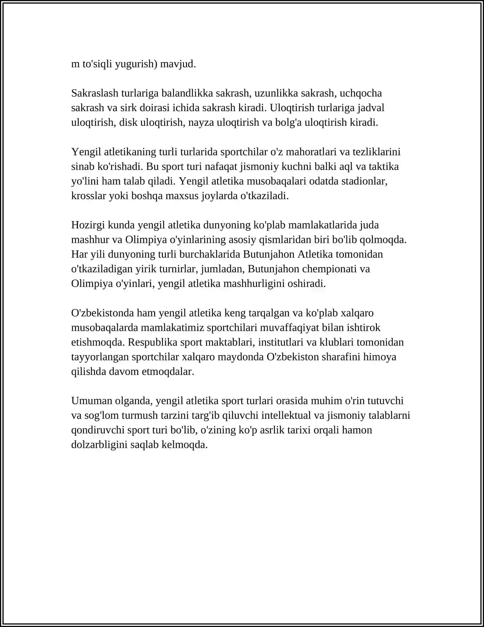 YENGIL ATLETIKANING JAMIYAT TARIXI,BELLASHUV TURLARI 4