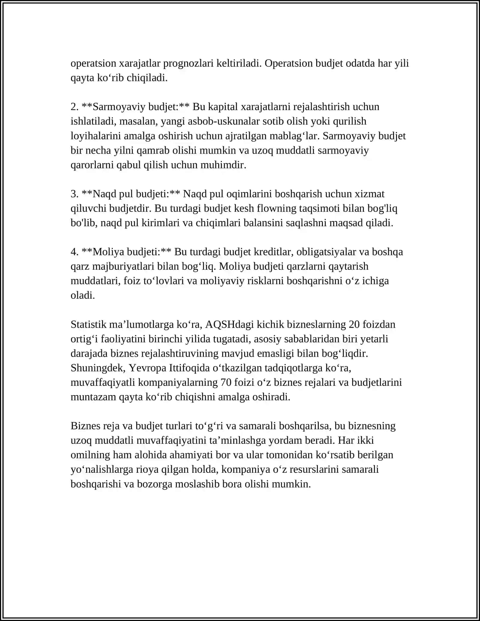 SMETA BUDJET TURLARI, XO'JALIK YURITUVCHI SUBYEKT FAOLIYATI TURLARI BOYICHA SMETALARNI SHAKLLANTIRISH 4