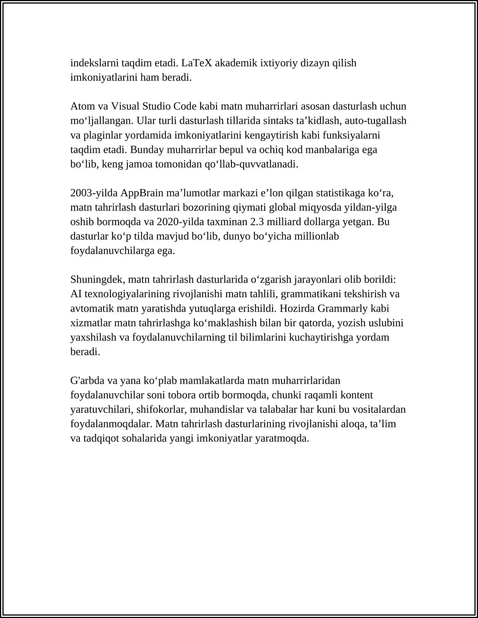 WORD MATN TAHIRLAGICHIDA MALUMOTLARNI HISOBLASH ISHLARINI BAJARISH 4