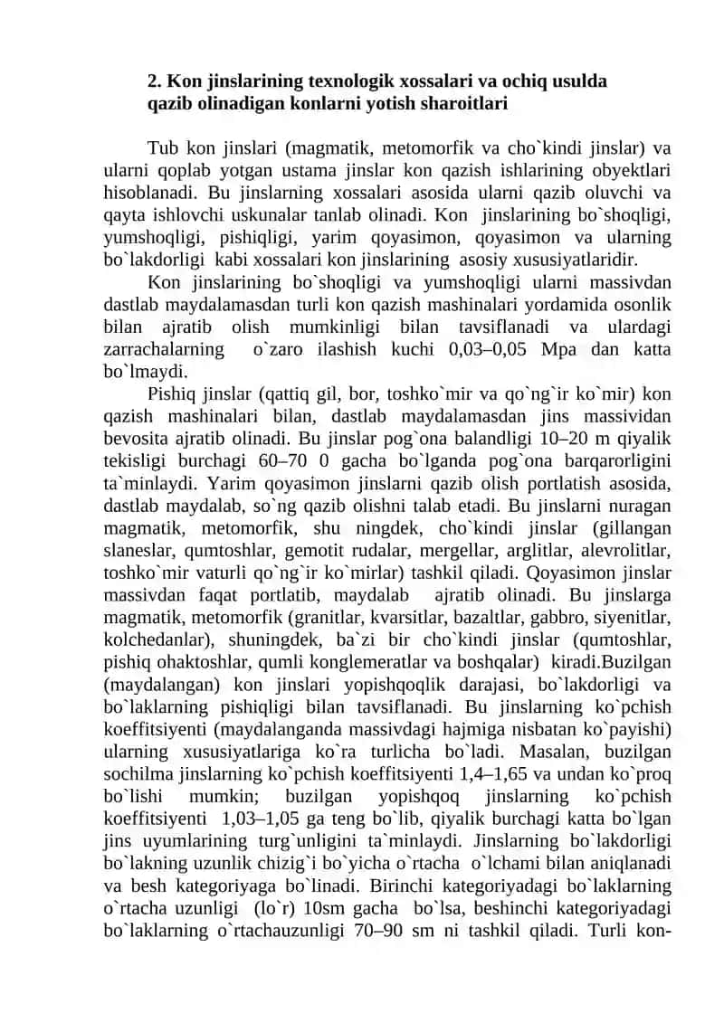 Foydali qazilma konlarini ochiq usulda qazib olish 4