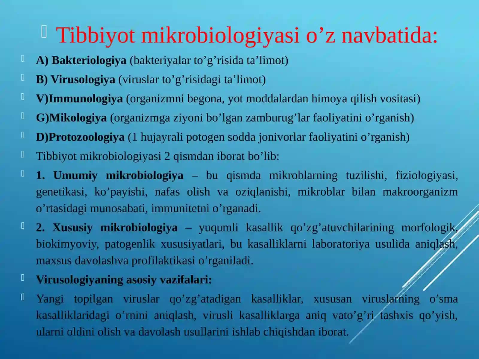Tibbiy mikrobiologiya, virusologiya va immunologiya fani, uning maqsad va vazifalari. Mikroorganizmlarning sistematikasi, klassifikatsiyasi. Mikroorganizmlarning morfologiyasi 4