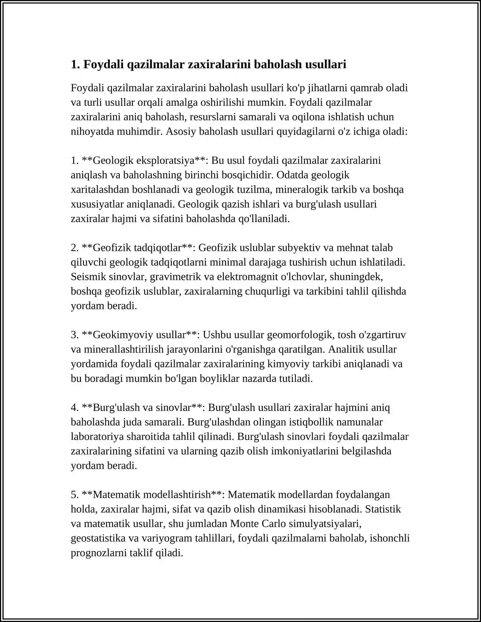 FOYDALI QAZILMALARNING MIQDOR VA SIFAT JIHATIDANYO‘QOTILISHLARINI ANIQLASH, HISOBGA OLISH 4