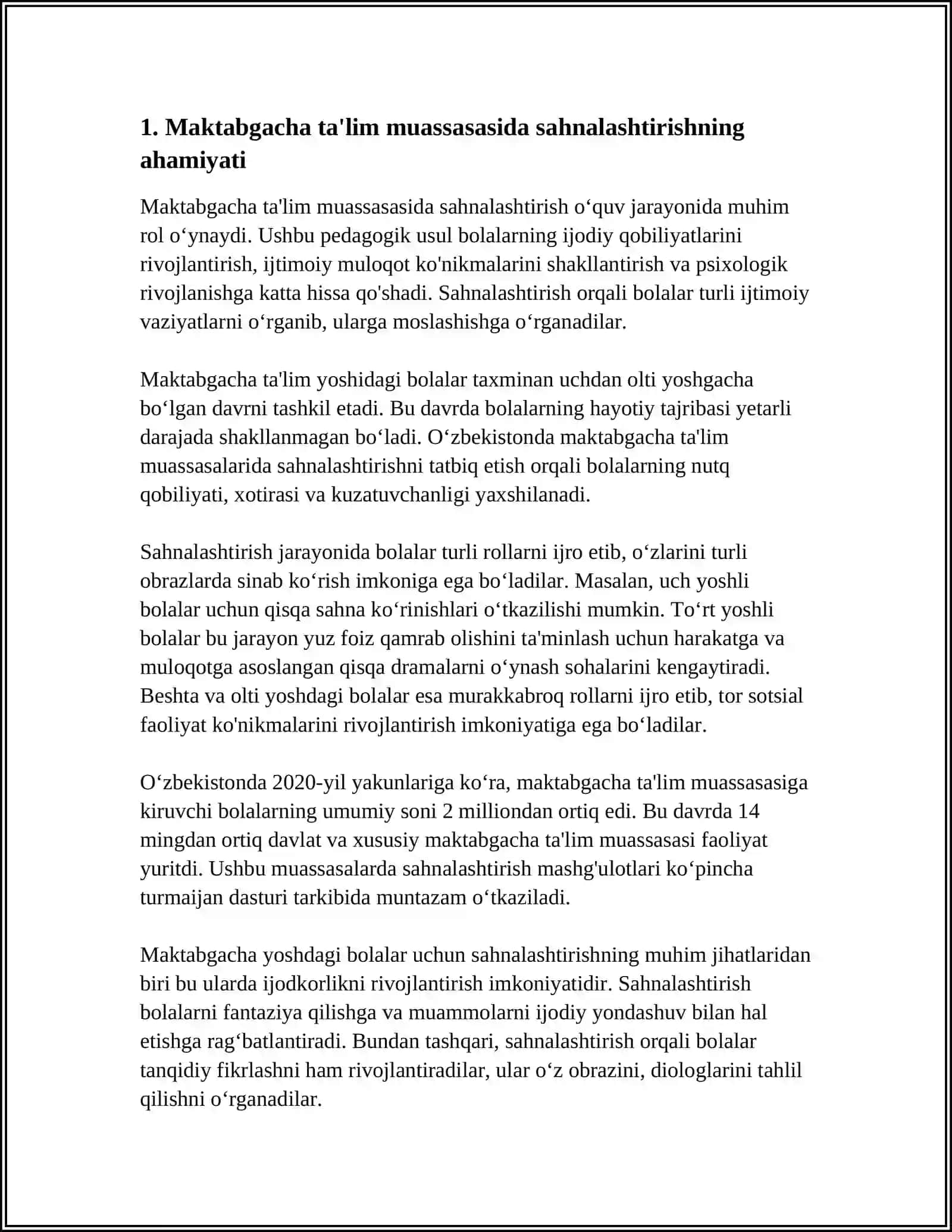 MAKTABGACHA TALIM TASHKILOTIDA SAHNALASHTIRISH FAOLIYATINI TASHKIL QILISH 4