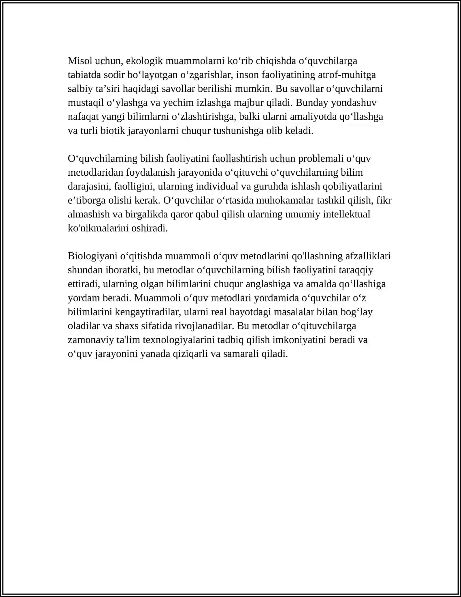 BIOLOGIYANI ÒQITISHDA ÒQUVCHILARNING BILISH FAOLIYATINI FAOLLASHTIRISH 4