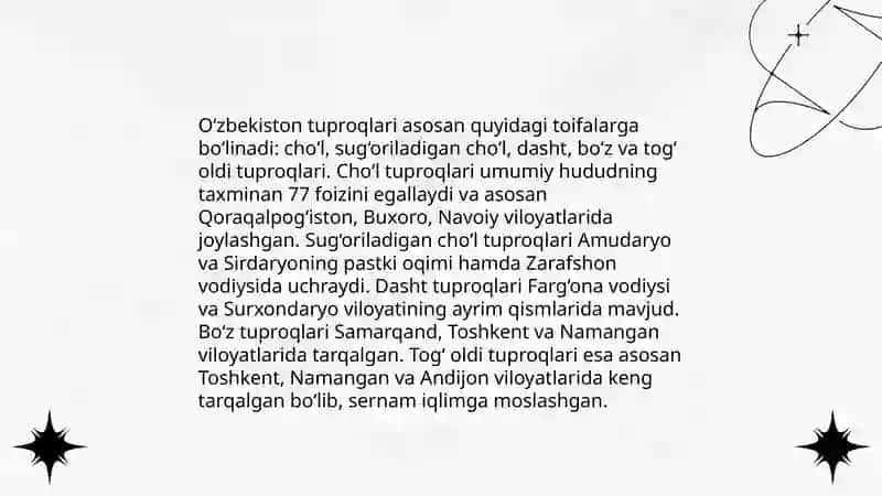 Oʻzbekistondatuproqlar geografiyasi fanining rivojlanishi Abdusalomova Asila 4