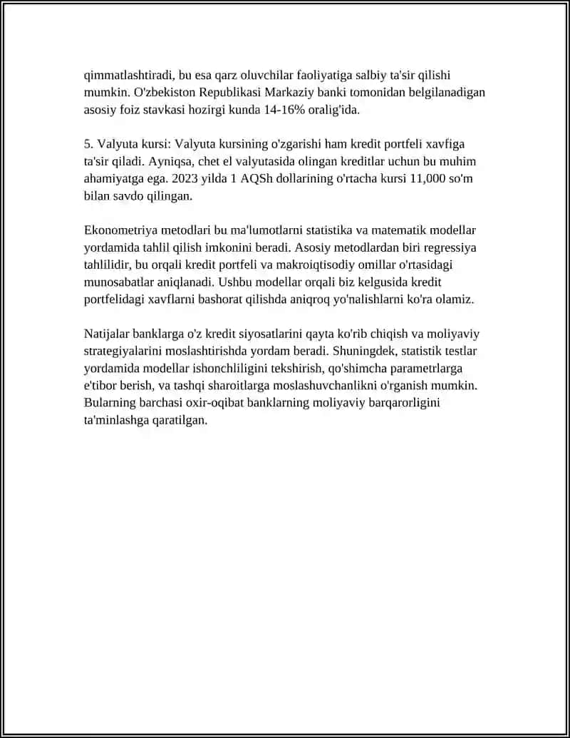TIJORAT BANKLARINING KREDIT PORTFELINI EKONOMETRIK MODELLASHTIRISH 4