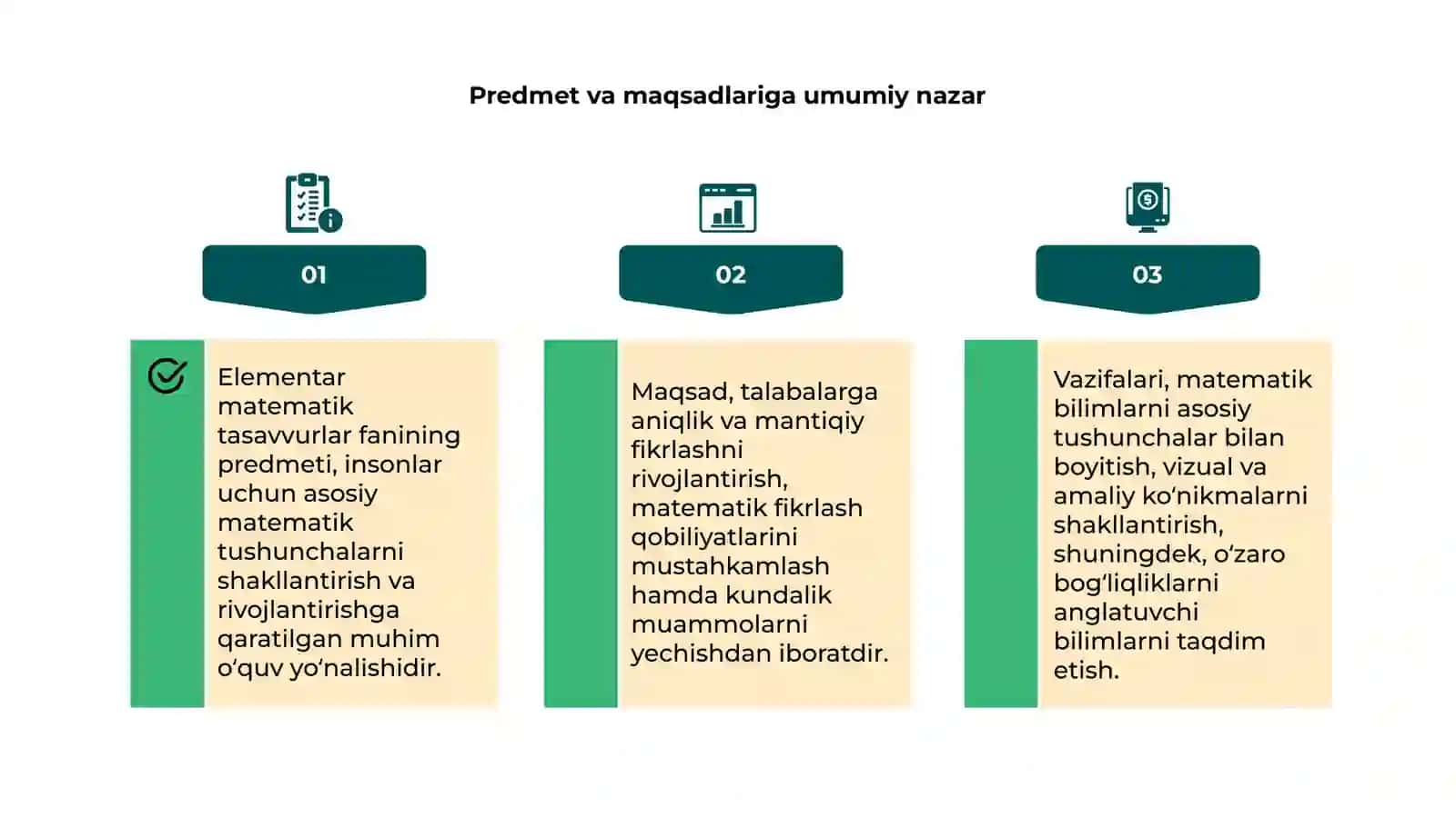 Elementar matematik tasavvurlar fanining predmeti 4
