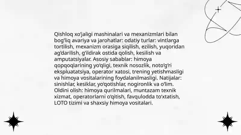 Qishloq xo'jaligi sohasidagi mehnat muhofazasi muammolari 4