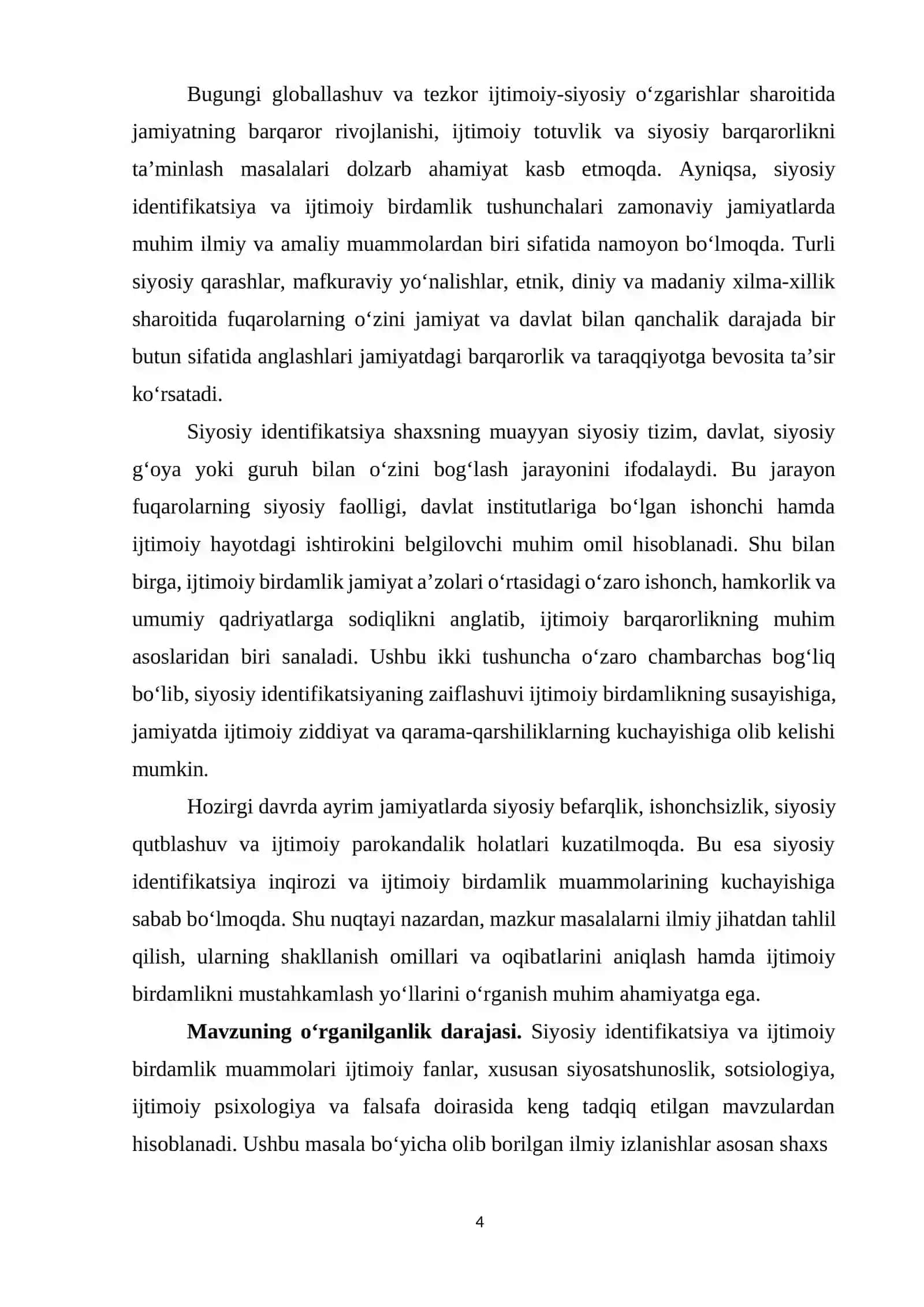 Siyosiy identifikatsiya va ijtimoiy birdamlik muammolari 4
