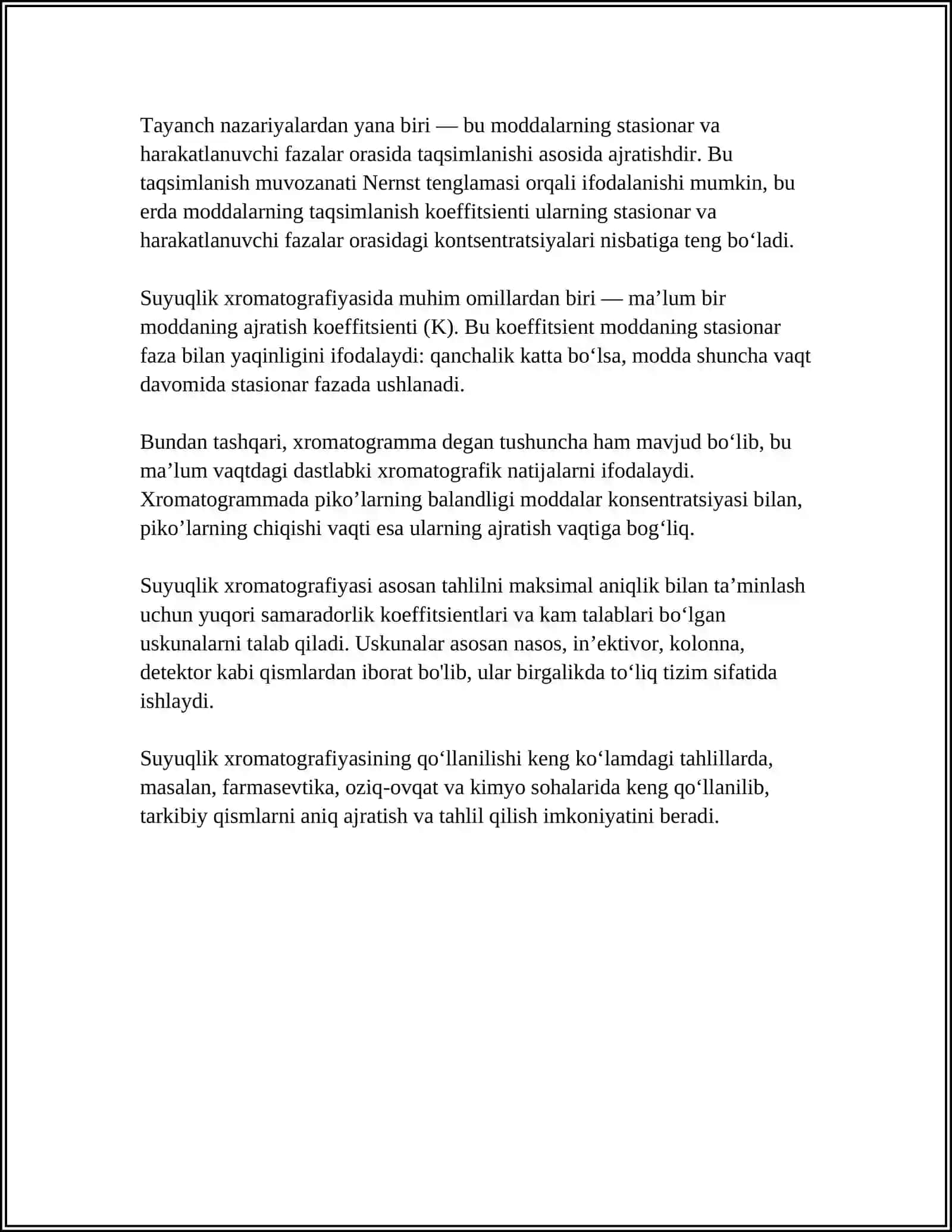 SUYUQLIK XROMATOGRAFIYASIASOSIDA MODDALARNI AJRATISH 4