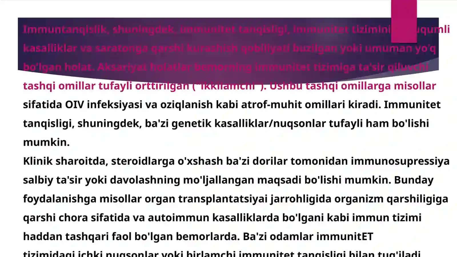 immuntanqislik holatlari(tug’ma,hayot davomida orttirilgan).Immunprofilaktikavaimmunterapiya asoslari 4